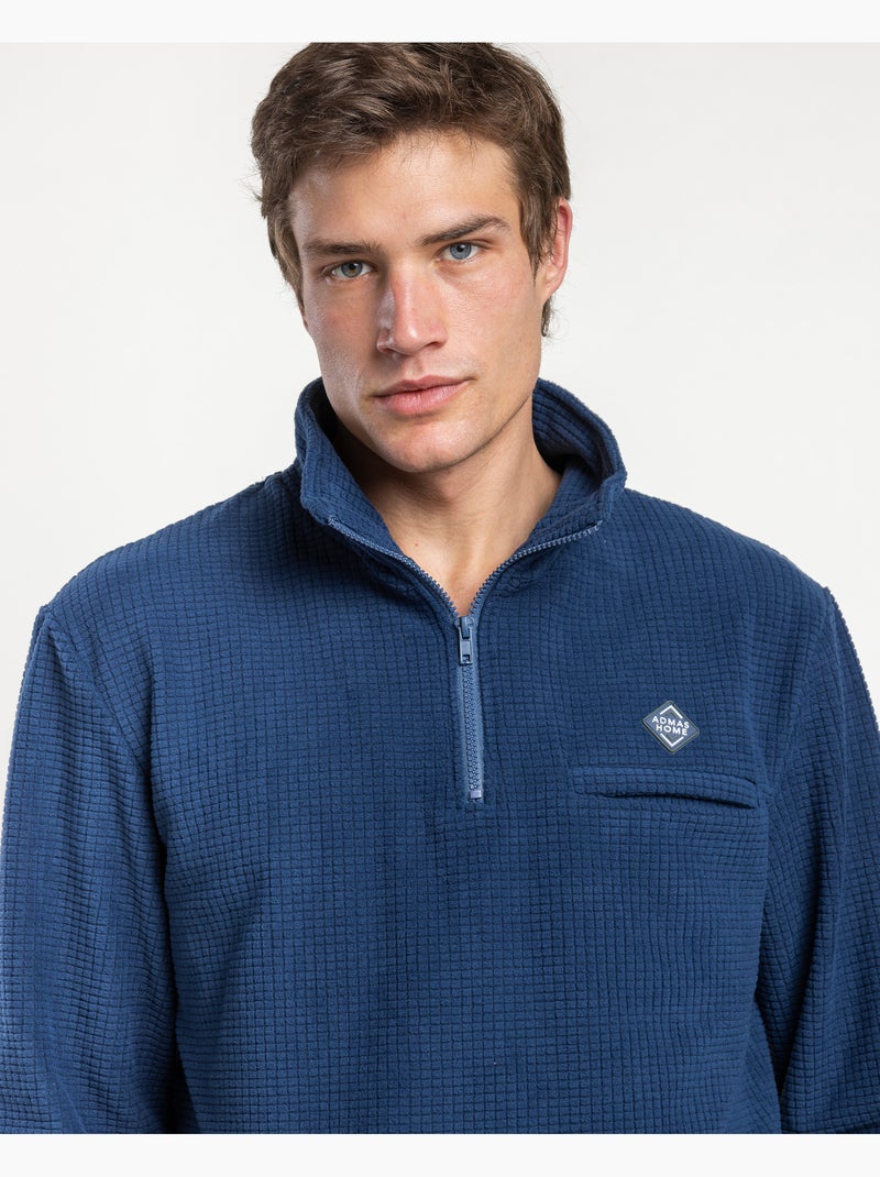Pyjama à manches longues chaud en nid d'abeille pour homme ADMAS HOME Bleu - Kiabi