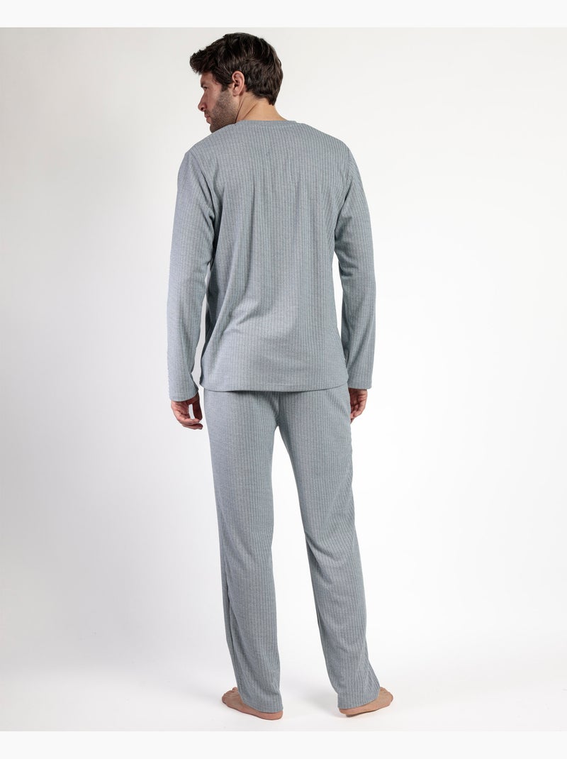 Pyjama à manches longues côtelé ultra-doux pour homme ADMAS HOME Bleu - Kiabi
