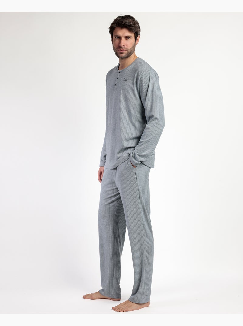 Pyjama à manches longues côtelé ultra-doux pour homme ADMAS HOME Bleu - Kiabi