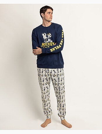 Pyjama à manches longues Disney pour homme, style universitaire