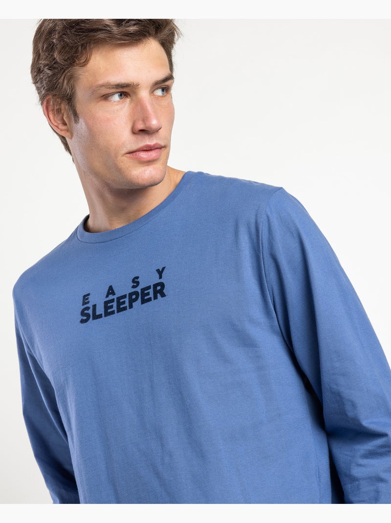 Pyjama à manches longues easy sleeper pour homme - restez chez vous Bleu - Kiabi