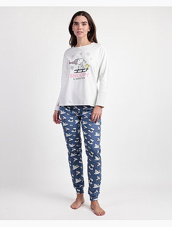 Pyjama à manches longues écru PEANUTS pour femme Snow Drift