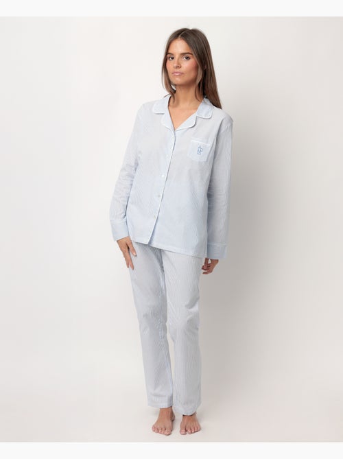 Pyjama à manches longues en popeline ouverte à rayures pour femme ADMAS HOME - Kiabi Pyjama à manches longues en popeline ouverte à rayures pour femme ADMAS HOME - Kiabi