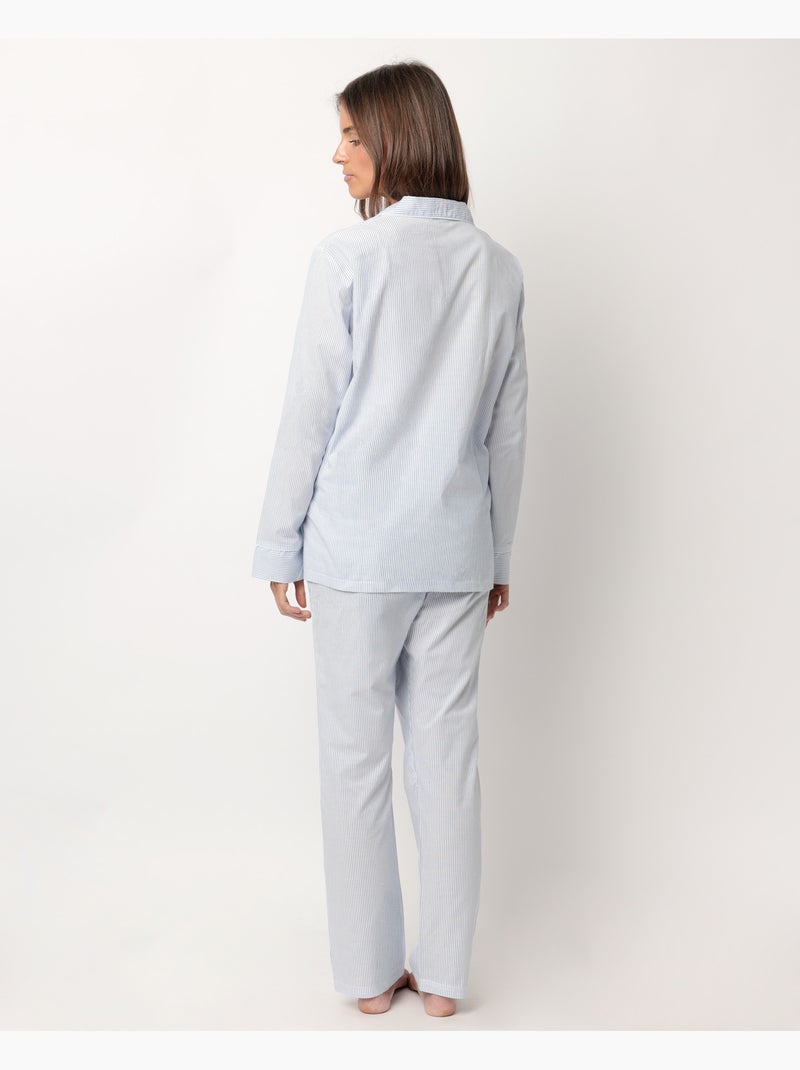 Pyjama à manches longues en popeline ouverte à rayures pour femme ADMAS HOME Bleu - Kiabi