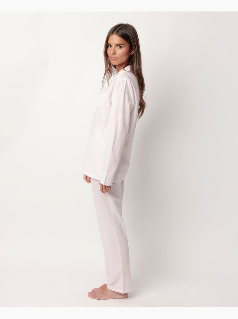 Pyjama à manches longues en popeline ouverte à rayures pour femme ADMAS HOME Rose - Kiabi