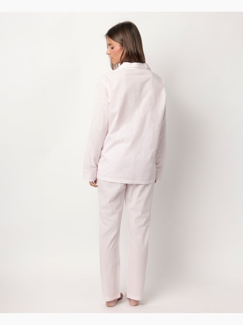Pyjama à manches longues en popeline ouverte à rayures pour femme ADMAS HOME Rose - Kiabi
