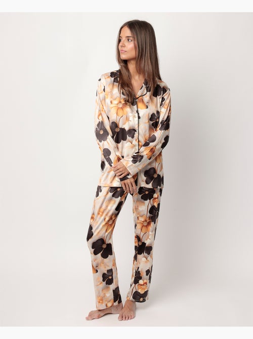 Pyjama à manches longues en satin dos ouvert pour femme ADMAS LUXURY Fleurs de luxe - Kiabi Pyjama à manches longues en satin dos ouvert pour femme ADMAS LUXURY Fleurs de luxe - Kiabi