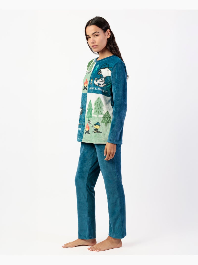 Pyjama à manches longues en velours PEANUTS pour femme Beagle Scout Bleu - Kiabi