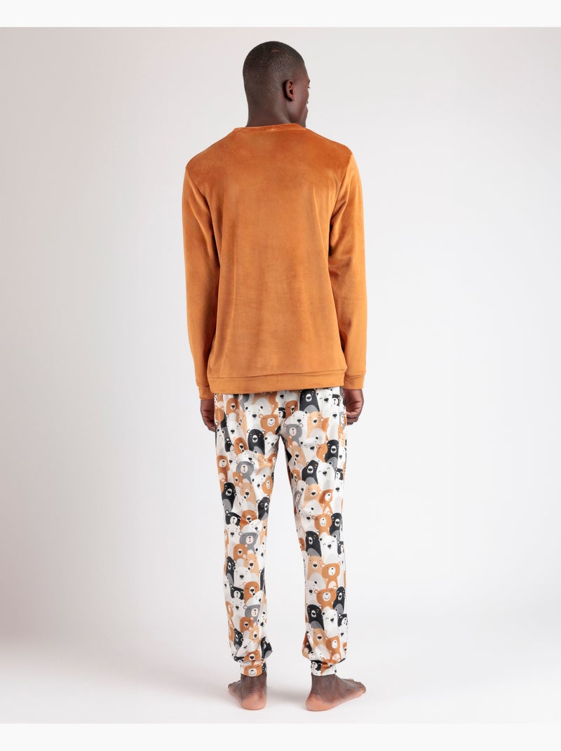 Pyjama à manches longues en velours pour homme ADMAS Family Bear Marron - Kiabi
