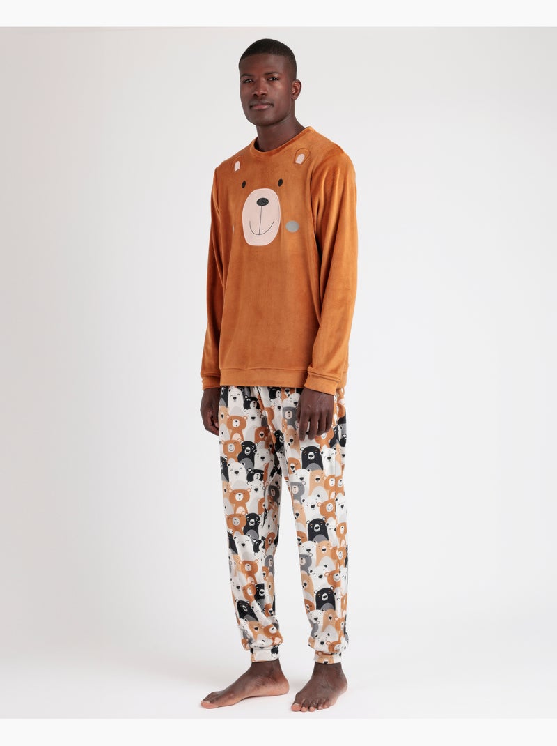 Pyjama à manches longues en velours pour homme ADMAS Family Bear Marron - Kiabi