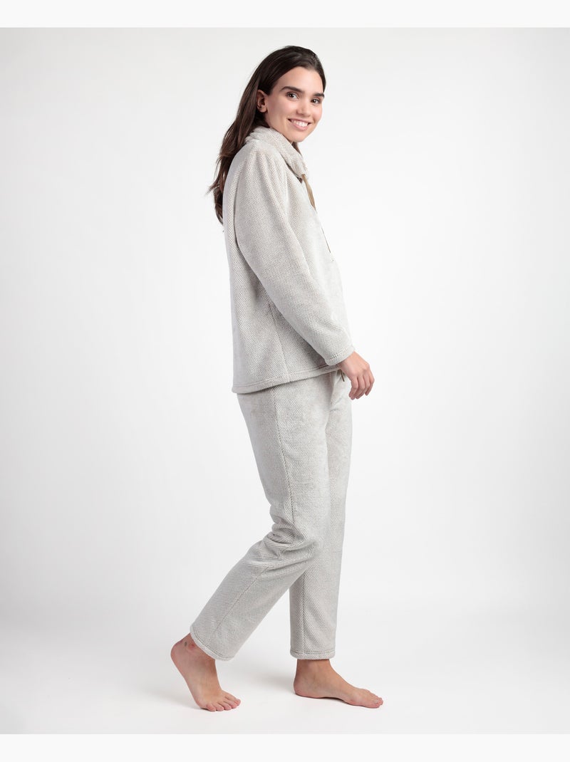 Pyjama à manches longues et col montant pour femme ADMAS, chaud et agréable à porter. Gris clair - Kiabi