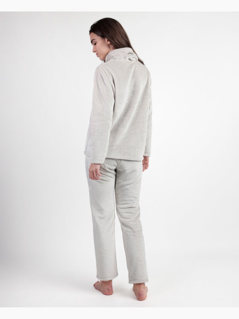 Pyjama à manches longues et col montant pour femme ADMAS, chaud et agréable à porter. Gris clair - Kiabi