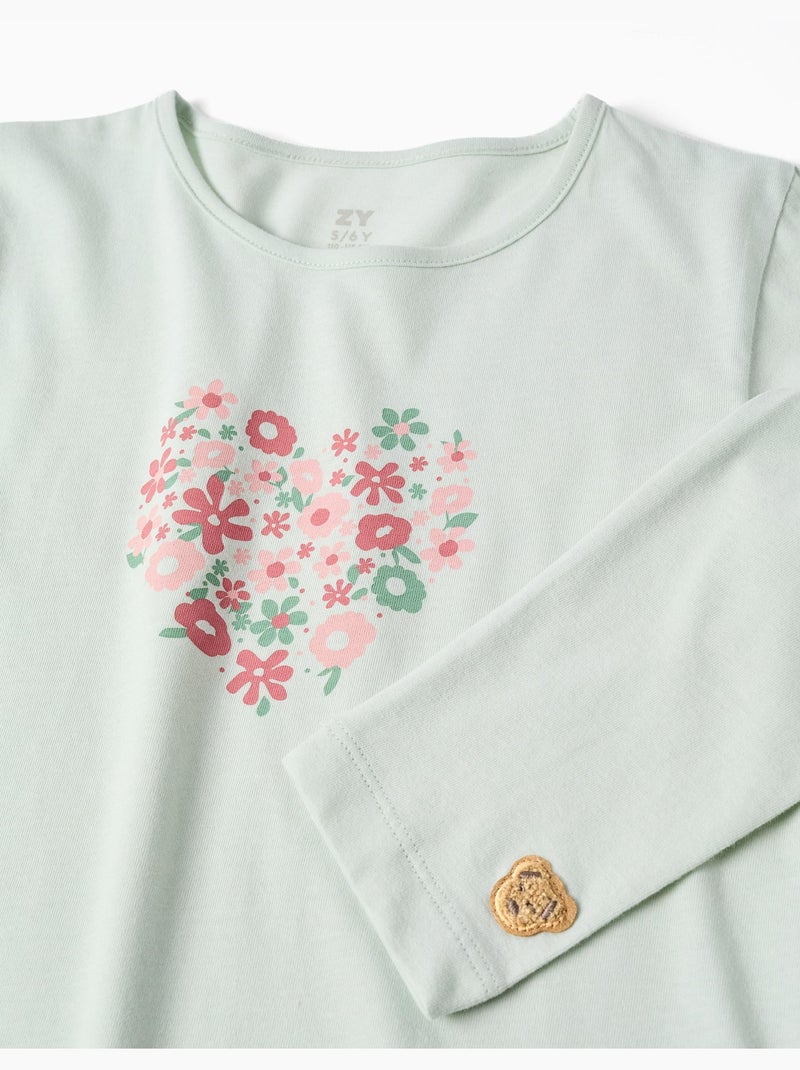 Pyjama à manches longues et imprimé fleurs Vert - Kiabi