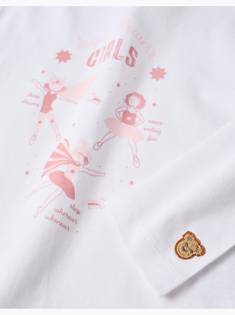 Pyjama à manches longues et imprimé Super Power Girls Blanc Rose - Kiabi