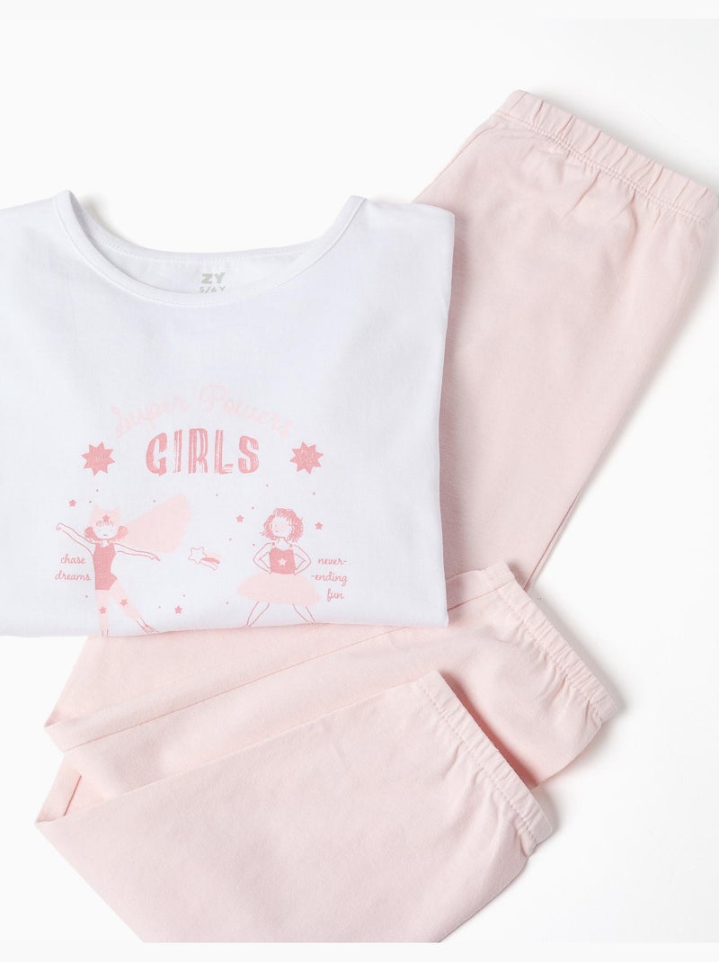 Pyjama à manches longues et imprimé Super Power Girls Blanc Rose - Kiabi