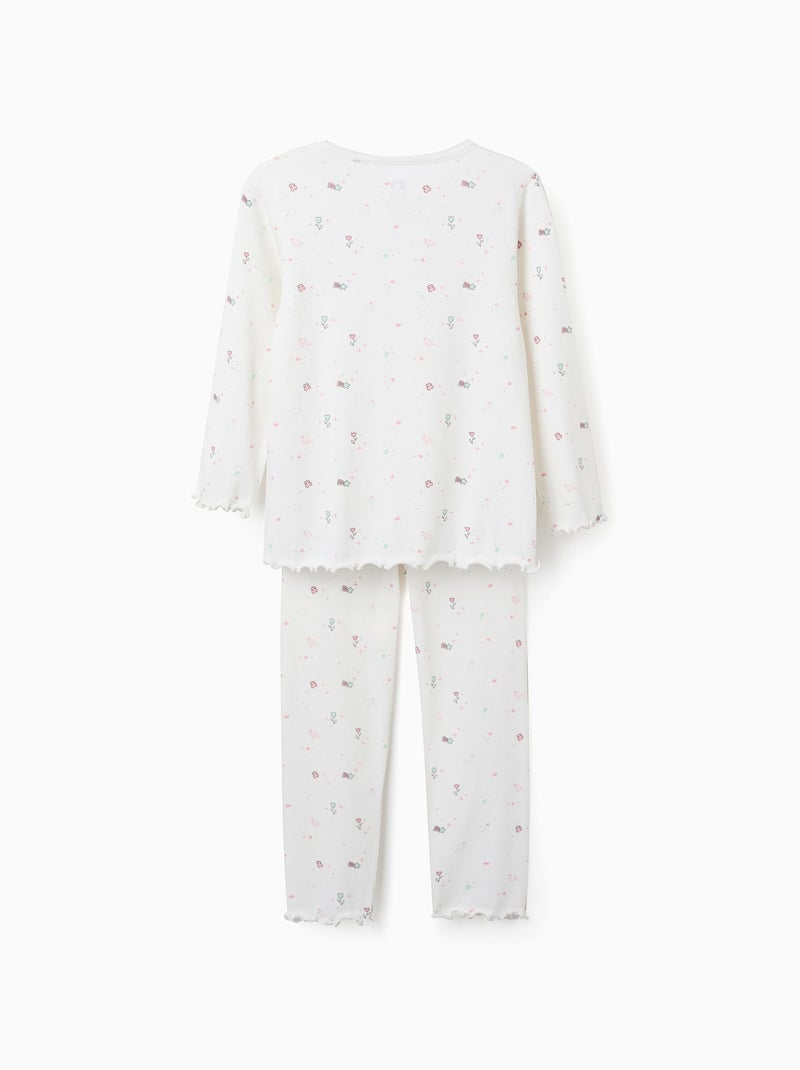 Pyjama à manches longues et motif fleurs et étoiles Blanc - Kiabi