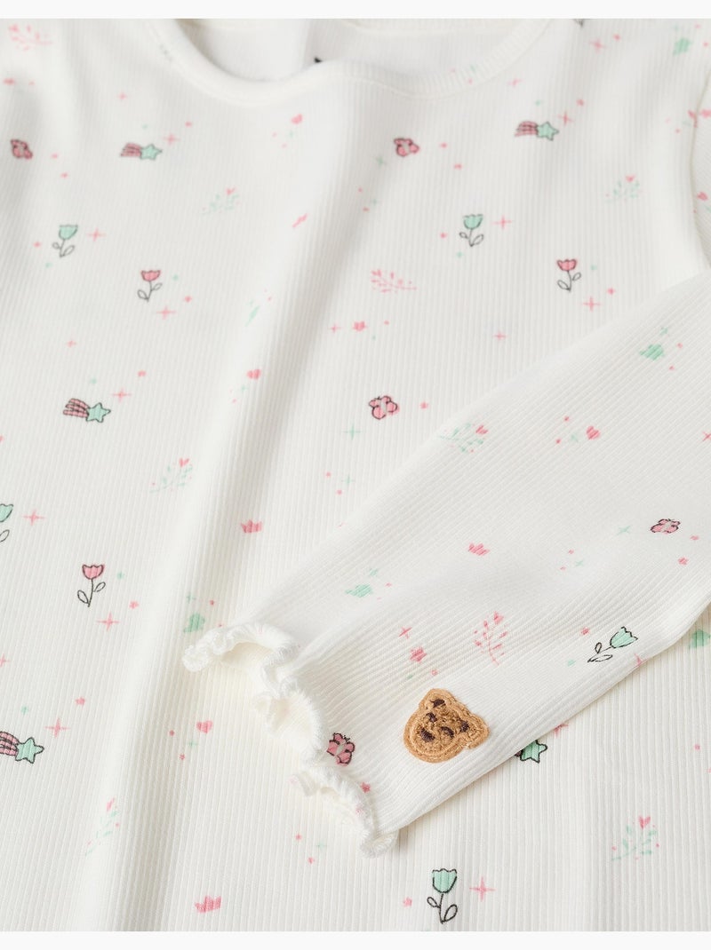 Pyjama à manches longues et motif fleurs et étoiles Blanc - Kiabi