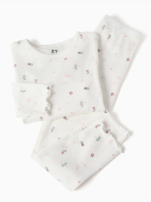 Pyjama à manches longues et motif fleurs et étoiles - Kiabi