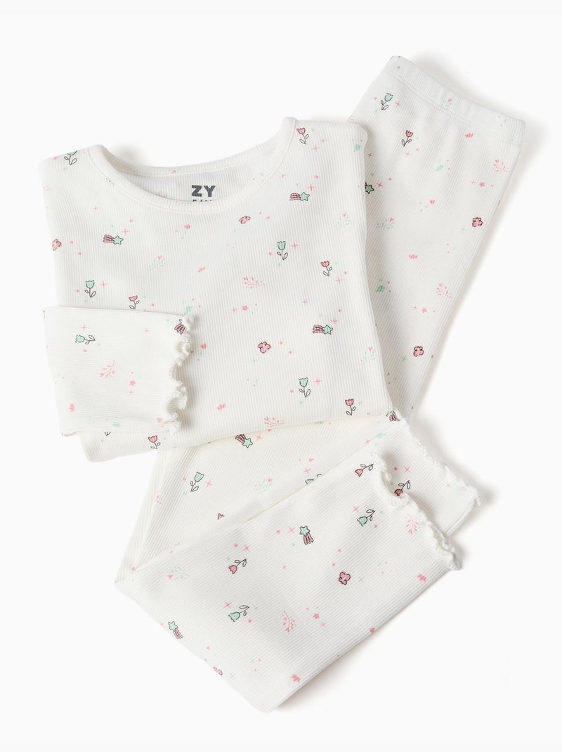 Pyjama à manches longues et motif fleurs et étoiles Blanc - Kiabi