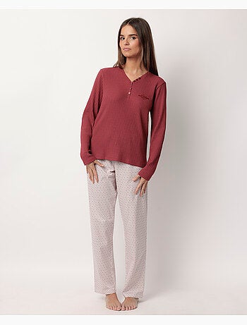 Pyjama à manches longues et motif géométrique fleuri pour femme