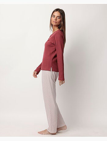 Pyjama à manches longues et motif géométrique fleuri pour femme