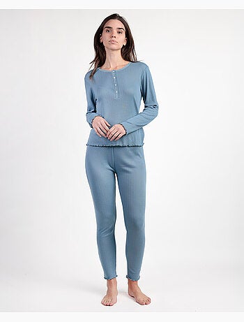 Pyjama à manches longues et patte de boutonnage côtelée douce pour femme ADMAS HOME