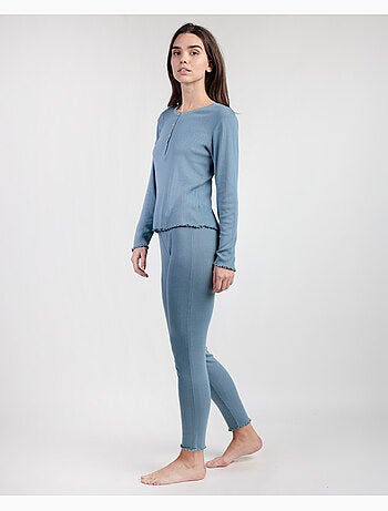 Pyjama à manches longues et patte de boutonnage côtelée douce pour femme ADMAS HOME
