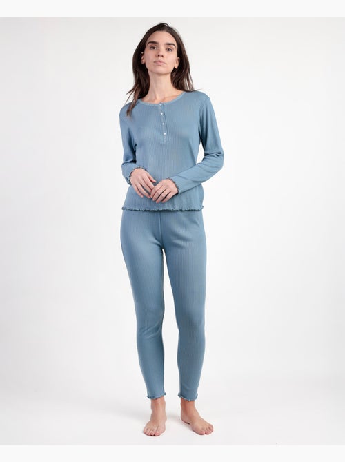 Pyjama à manches longues et patte de boutonnage côtelée douce pour femme ADMAS HOME - Kiabi Pyjama à manches longues et patte de boutonnage côtelée douce pour femme ADMAS HOME - Kiabi