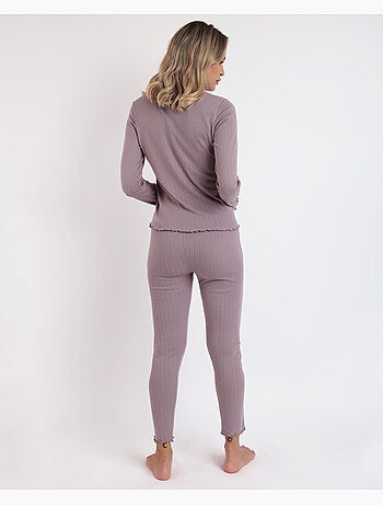 Pyjama à manches longues et patte de boutonnage côtelée douce pour femme ADMAS HOME