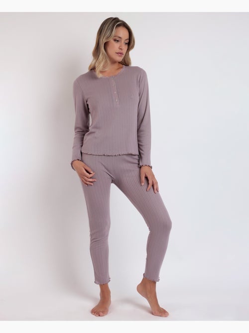 Pyjama à manches longues et patte de boutonnage côtelée douce pour femme ADMAS HOME - Kiabi Pyjama à manches longues et patte de boutonnage côtelée douce pour femme ADMAS HOME - Kiabi