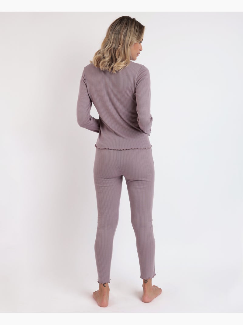 Pyjama à manches longues et patte de boutonnage côtelée douce pour femme ADMAS HOME Violet aubergine - Kiabi