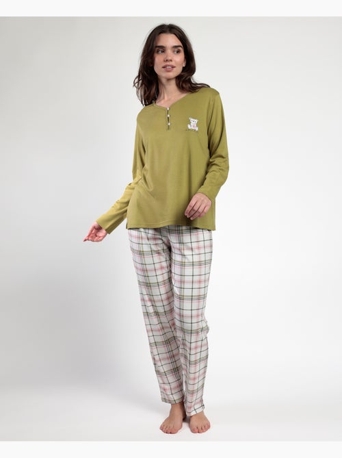 Pyjama à manches longues et patte de boutonnage Smile Everyday pour femme ADMAS - Kiabi