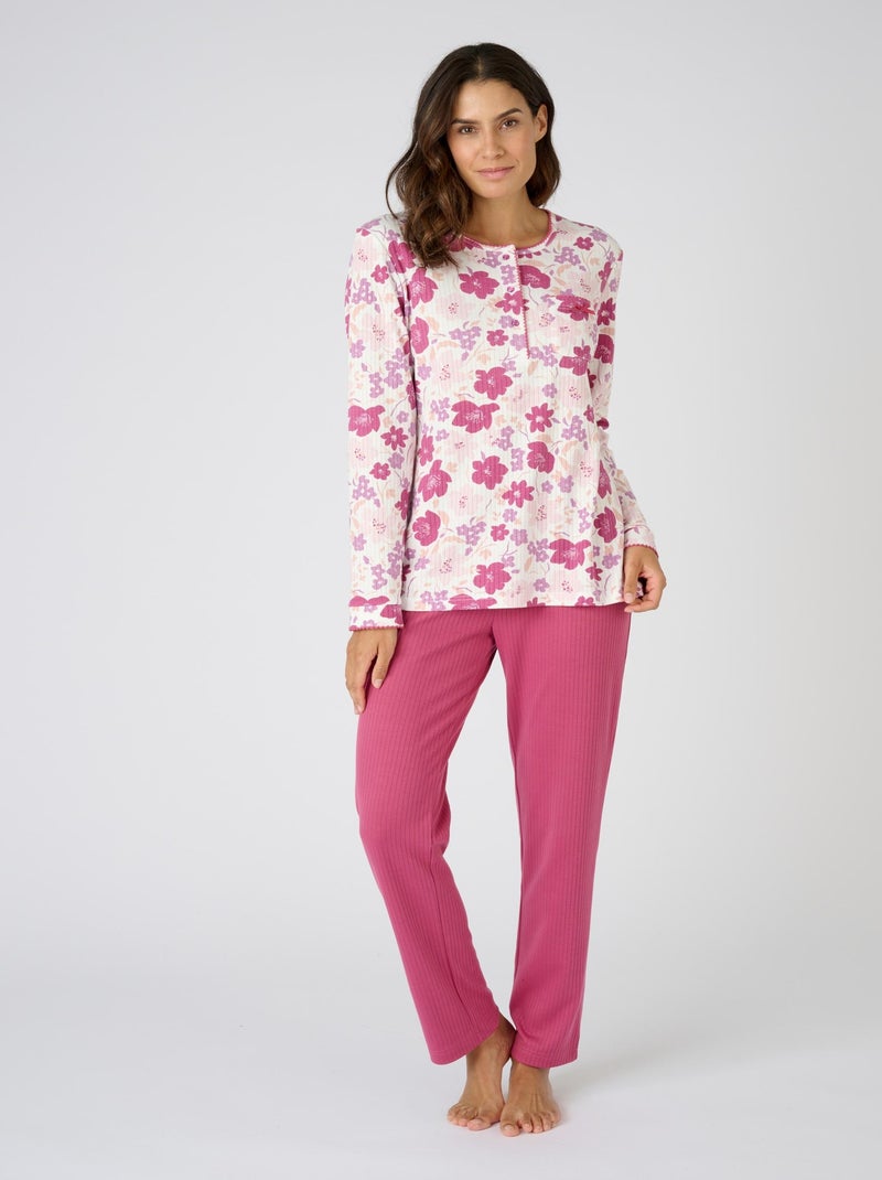 Pyjama à manches longues maille interlock imprimée - Damart Rose - Kiabi