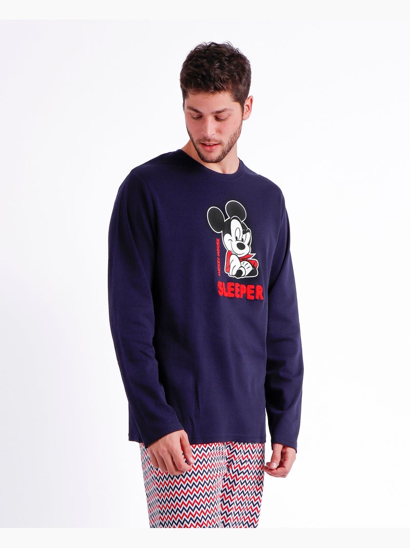 Pyjama à manches longues Mickey Zigzag pour homme DISNEY Bleu marine - Kiabi
