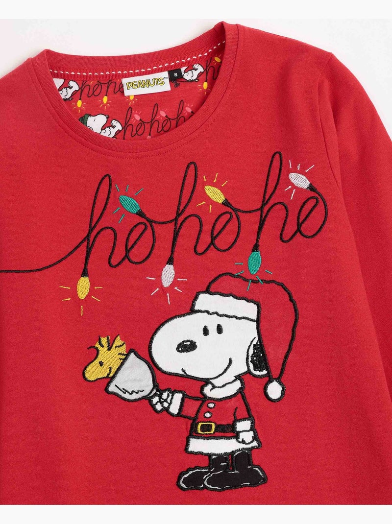 Pyjama à manches longues PEANUTS Ho Ho Ho pour fille Rouge - Kiabi