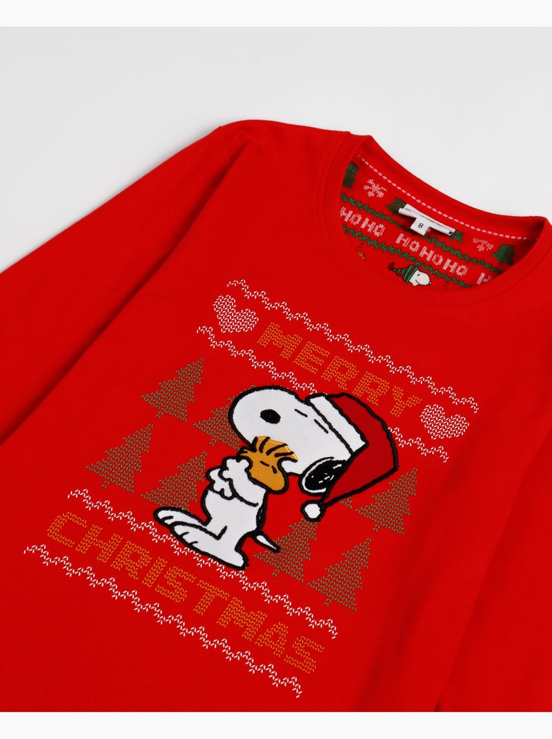 Pyjama à manches longues PEANUTS Joyeux Noël pour filles Rouge - Kiabi