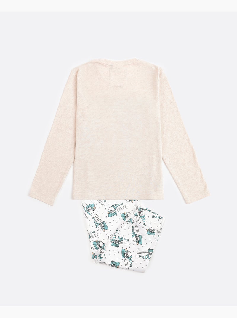 Pyjama à manches longues PEANUTS Let It Snow pour fille Beige - Kiabi