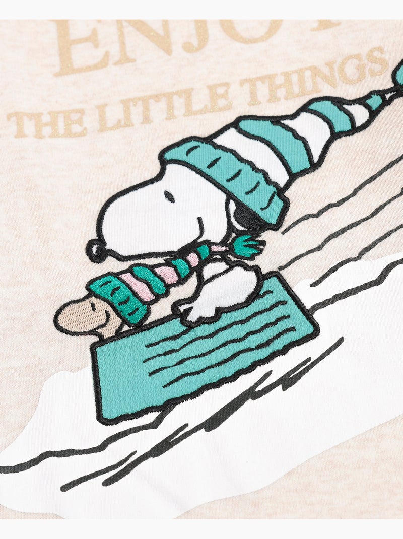 Pyjama à manches longues PEANUTS Let It Snow pour fille Beige - Kiabi