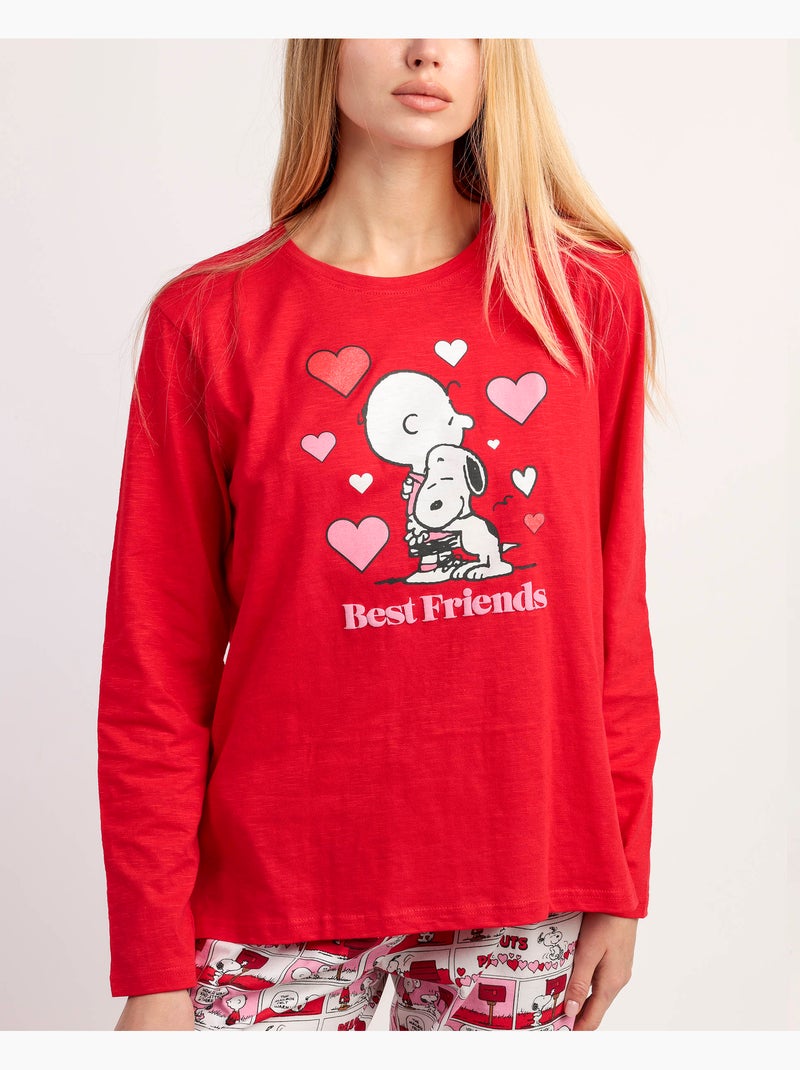 Pyjama à manches longues PEANUTS pour femme, motif Love Valentines Rouge - Kiabi