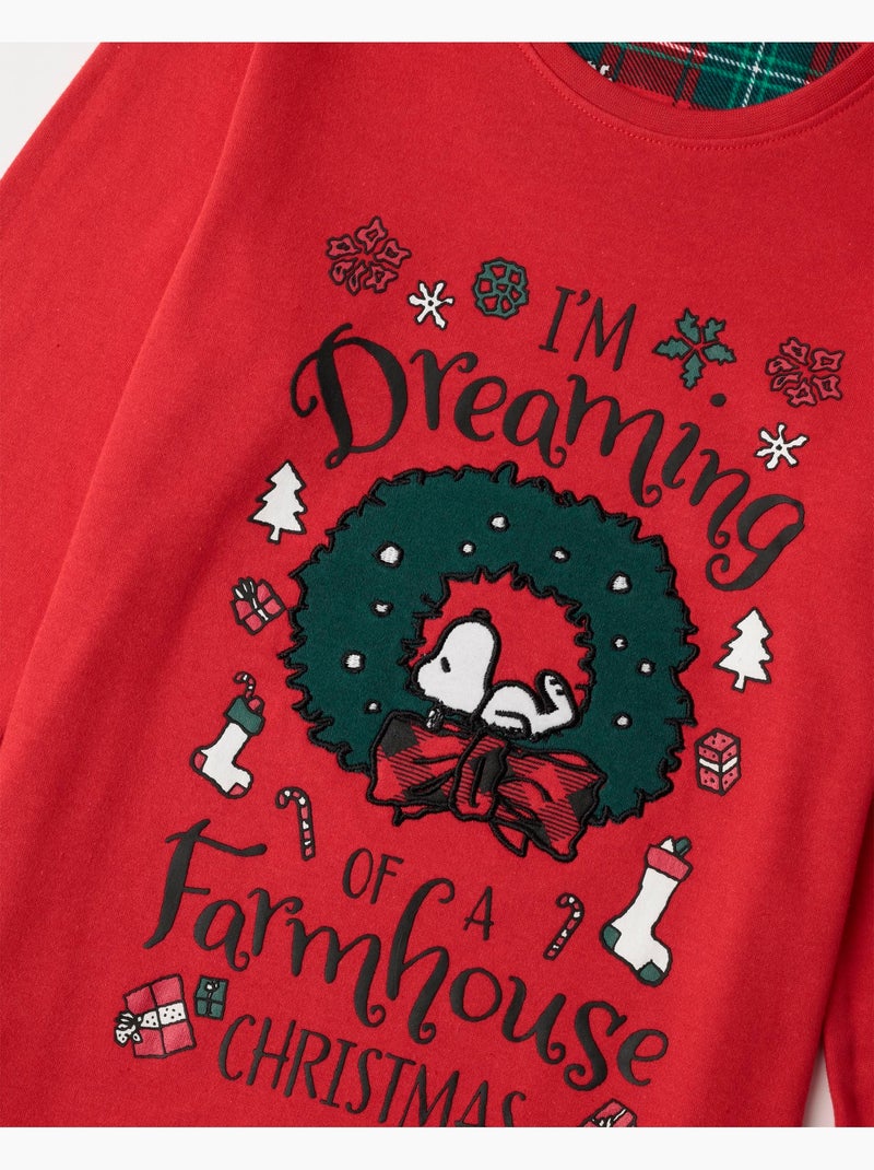Pyjama à manches longues Peanuts Reindeer Crossing pour filles Rouge - Kiabi