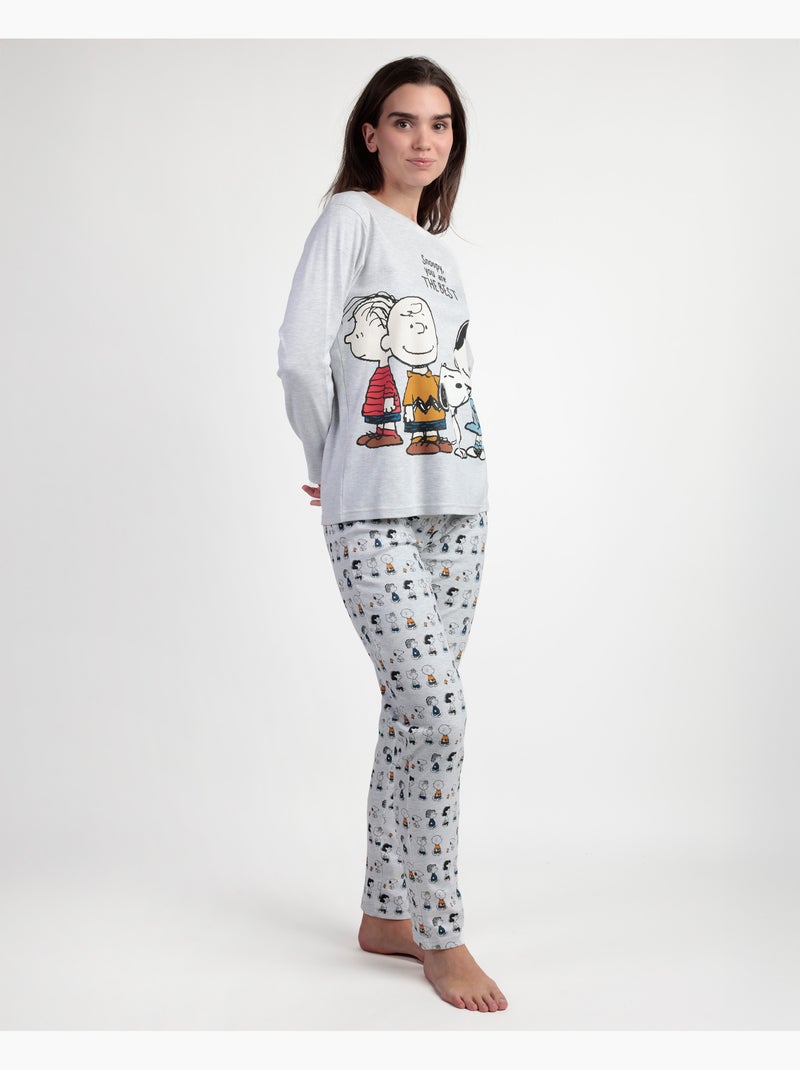 Pyjama à manches longues PEANUTS Snoopy & Friends pour femme Gris chiné - Kiabi