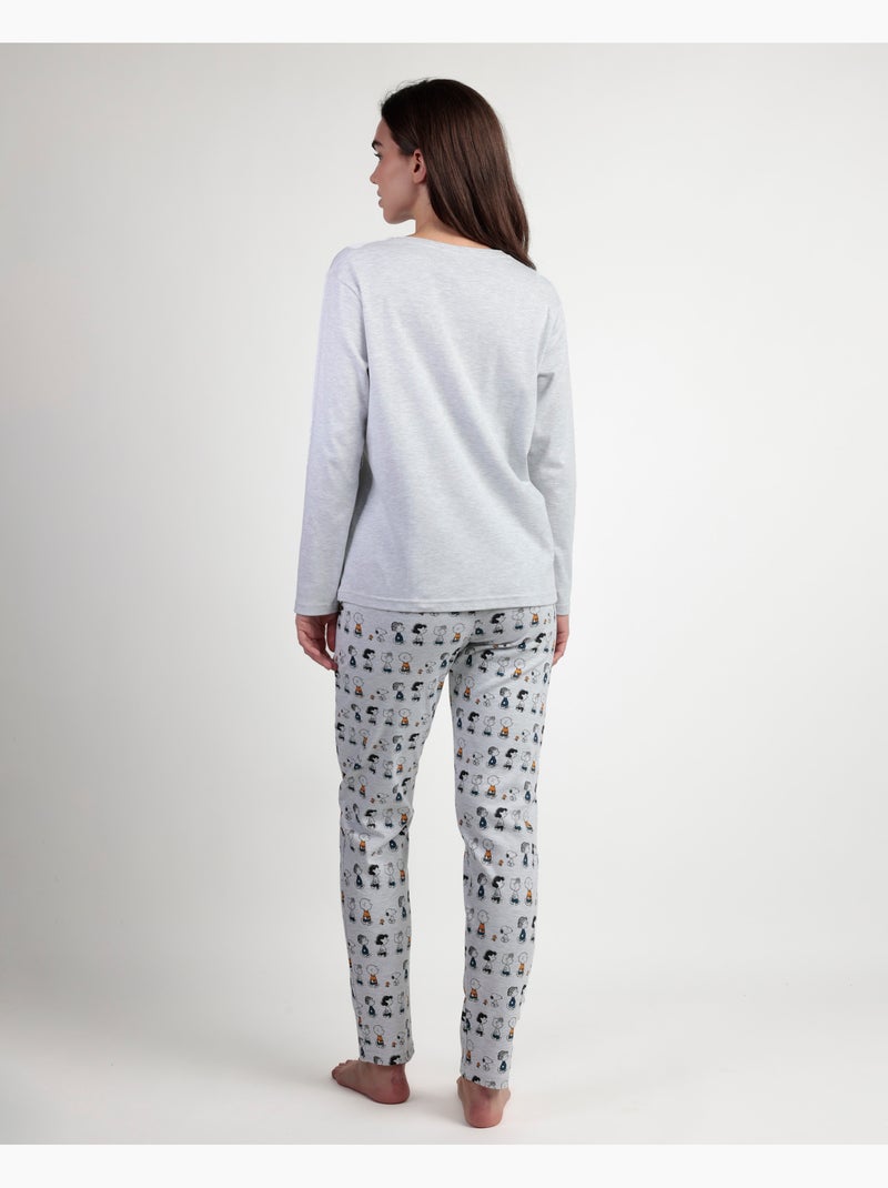 Pyjama à manches longues PEANUTS Snoopy & Friends pour femme Gris chiné - Kiabi
