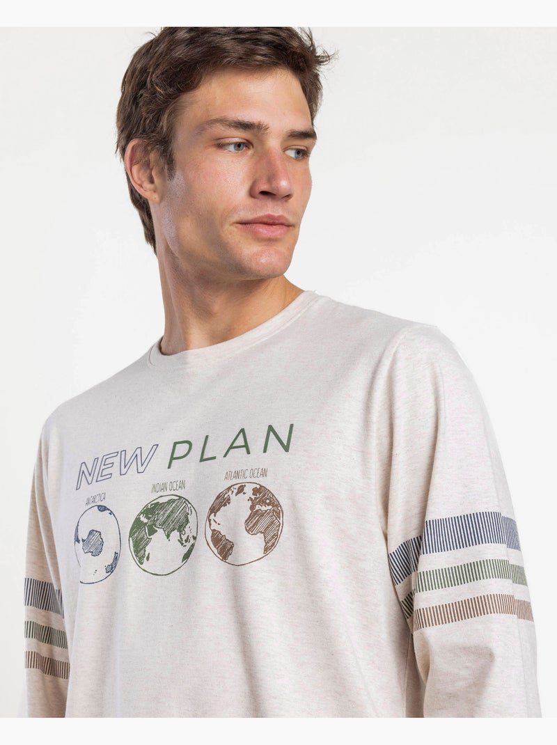 Pyjama à manches longues planétaire pour homme NEW PLAN Beige - Kiabi