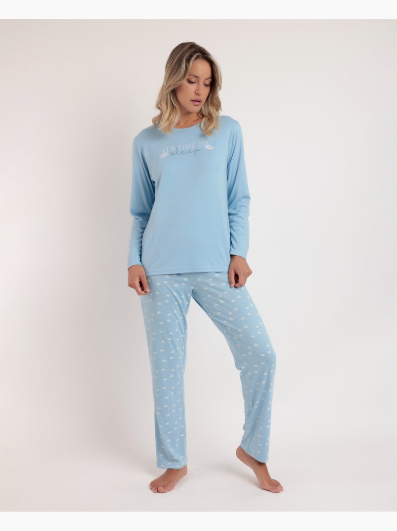 Pyjama à manches longues pour femme > Bleu - Kiabi