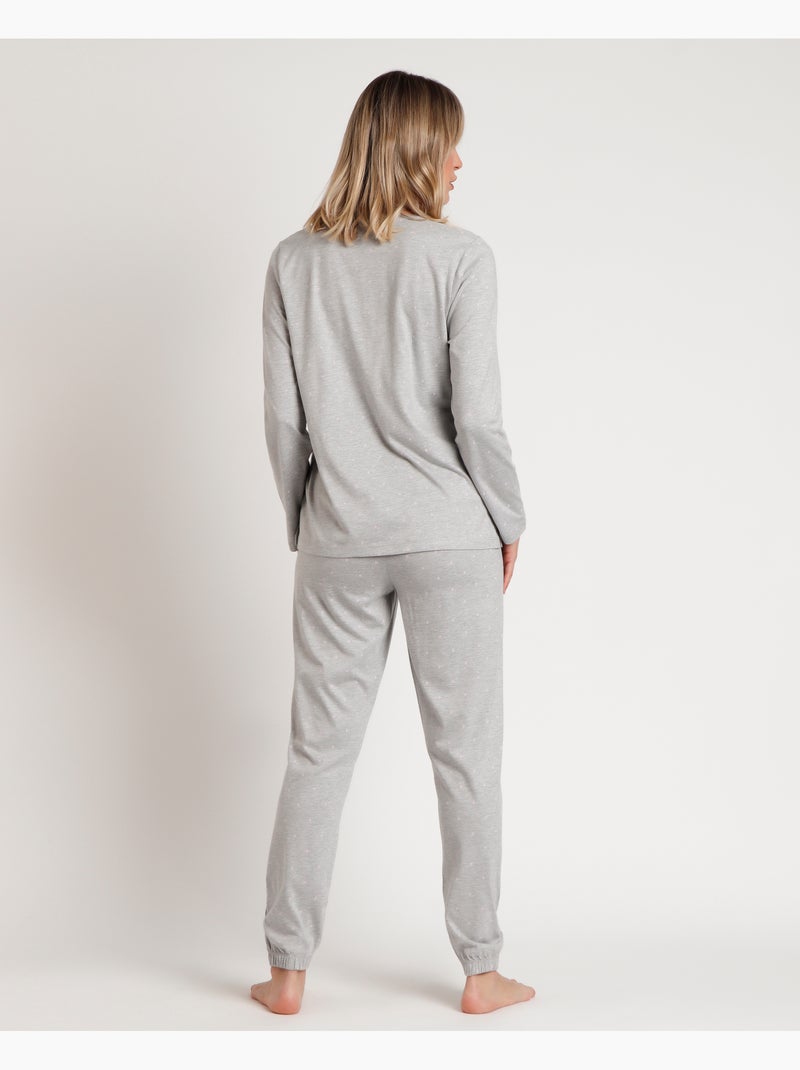 Pyjama à manches longues pour femme ADMAS CLASSIC à curs roses Gris chiné - Kiabi