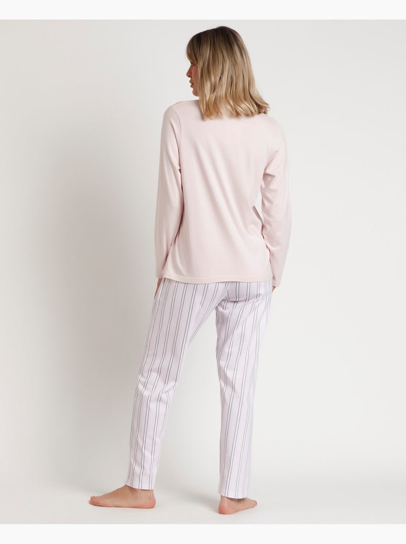 Pyjama à manches longues pour femme ADMAS CLASSIC Magic Time Rose clair - Kiabi