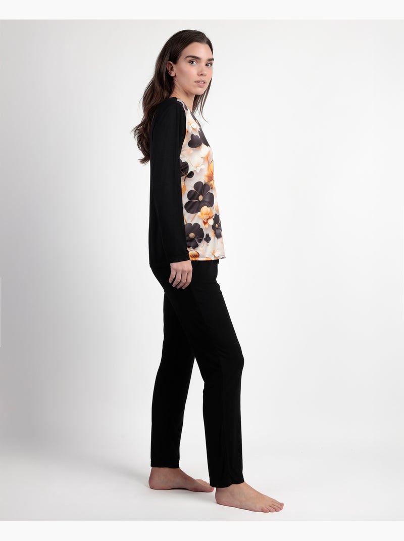 Pyjama à manches longues pour femme ADMAS LUXURY Fleurs de luxe Or - Kiabi