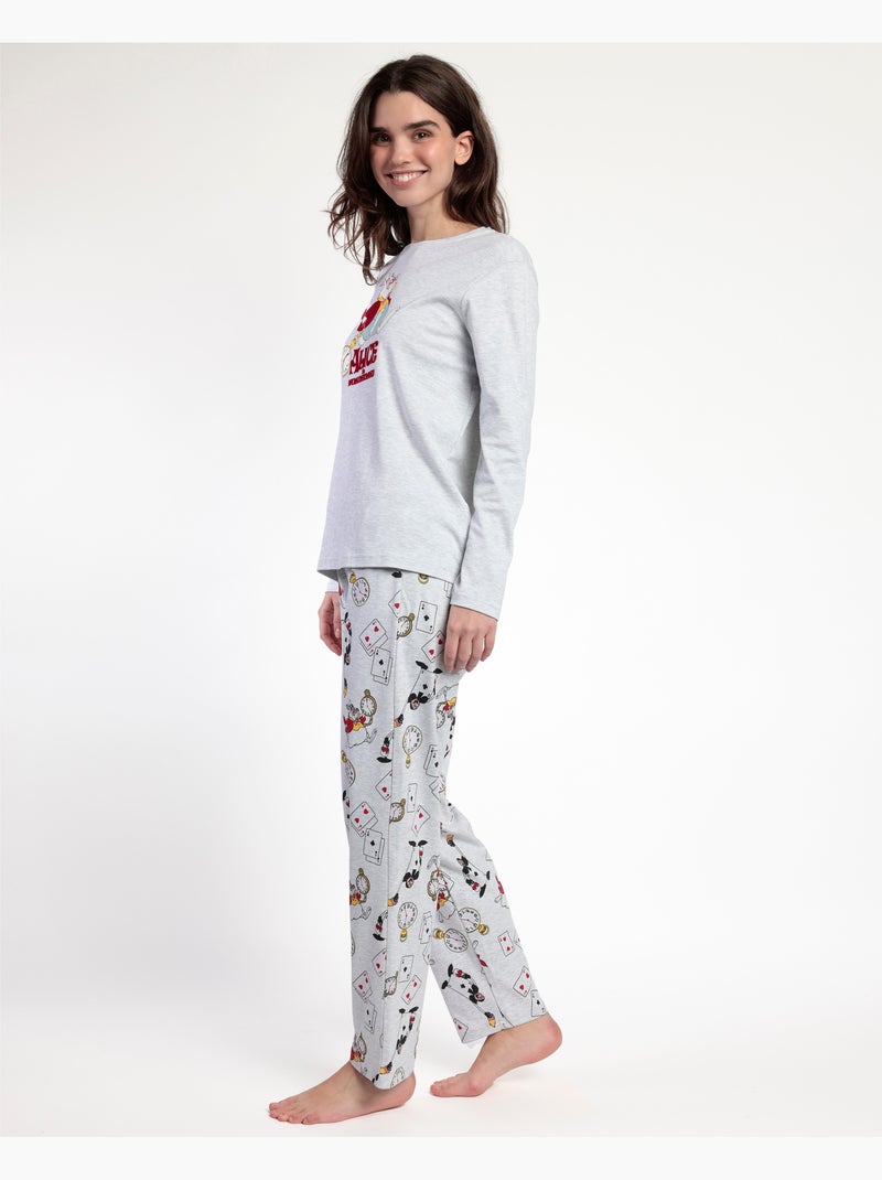 Pyjama à manches longues pour femme Disney Alice au pays des merveilles Gris chiné - Kiabi