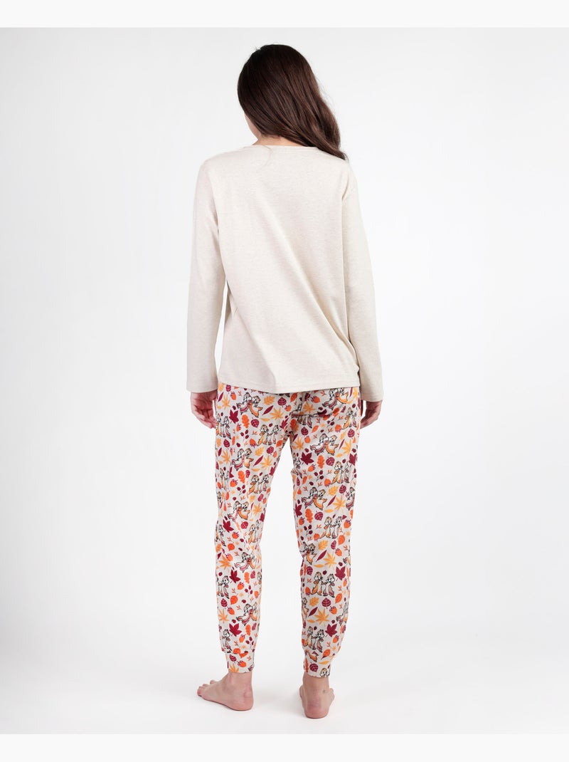 Pyjama à manches longues pour femme Disney Chip N'Dale Beige - Kiabi