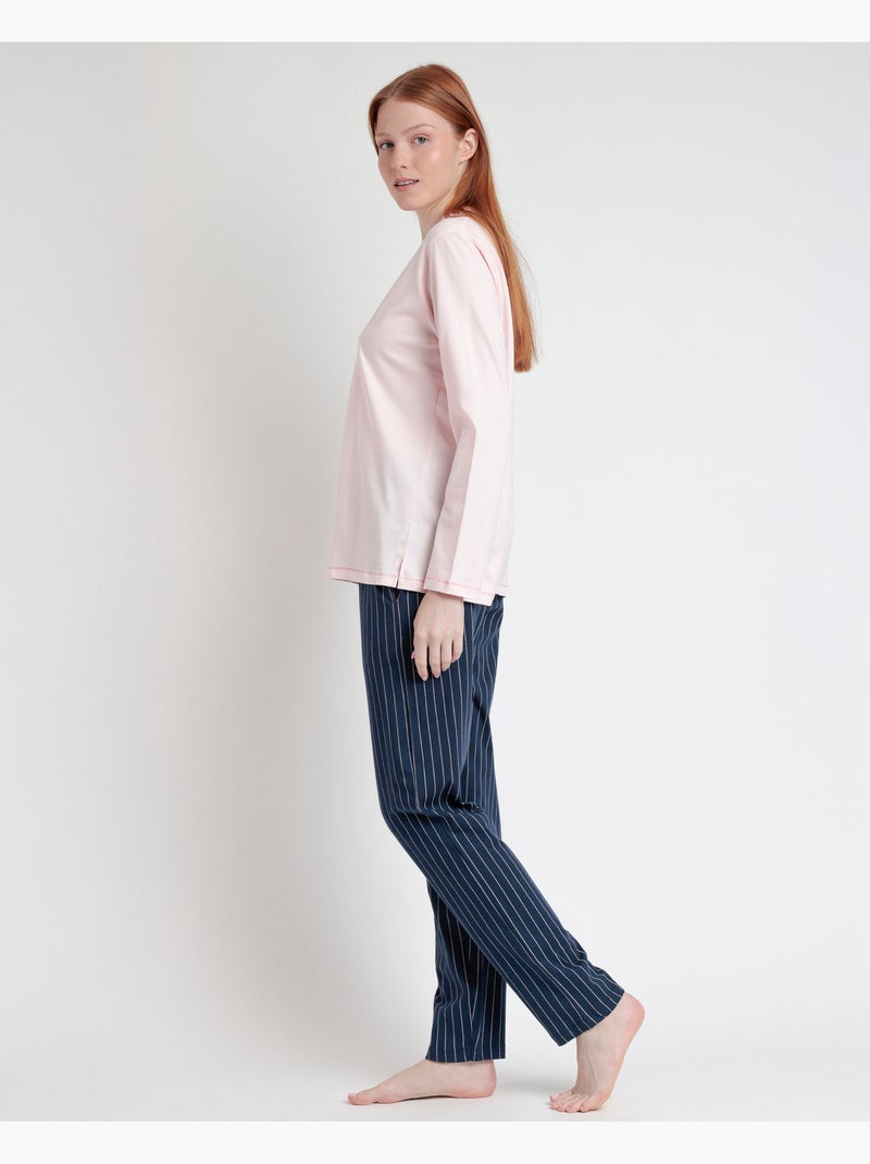 Pyjama à manches longues pour femme, motif Loading Energy, RESTEZ À LA MAISON Rose clair - Kiabi